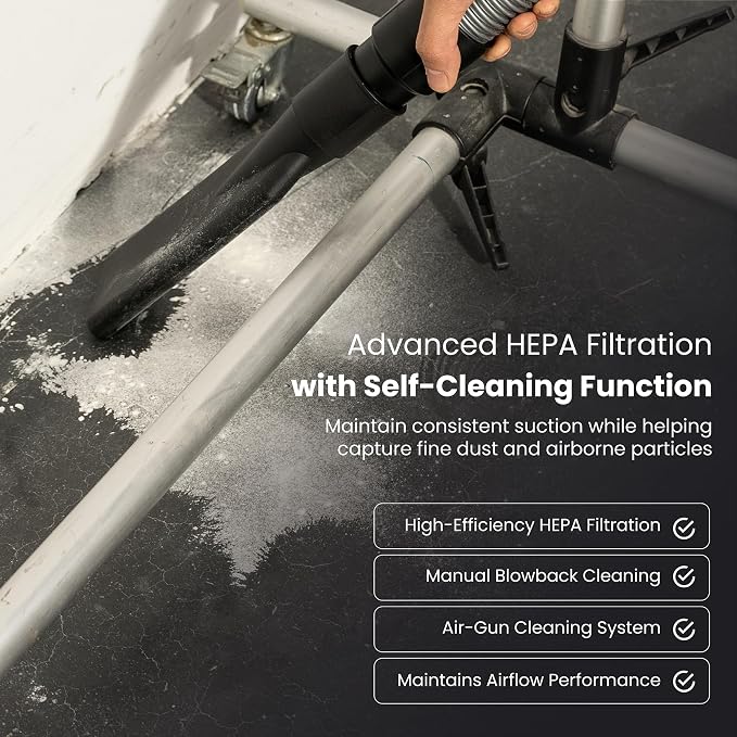 Industrial Wet/Dry Vacuum Cleaner with HEPA Filter, 24 Hour Operation, 7 Peak HP, 223.5 CFM, 14.5 Gallon Stainless Steel Tank, 220V 3-Phase — Ideal for Factories, Warehouses & Auto Shops