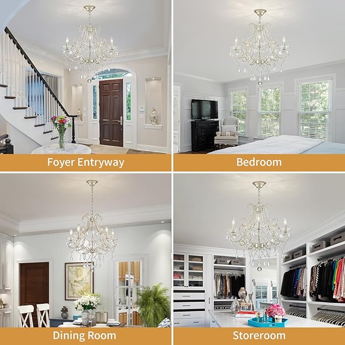 Crystal Chandelier, 5-Light Modern Chandelier for Dining Room Light Fixture, Nickel Finish Pendant Ceiling Light Fixture, Modern Candle Chandelier for Living Room Kitchen Island Entryway Bedroom