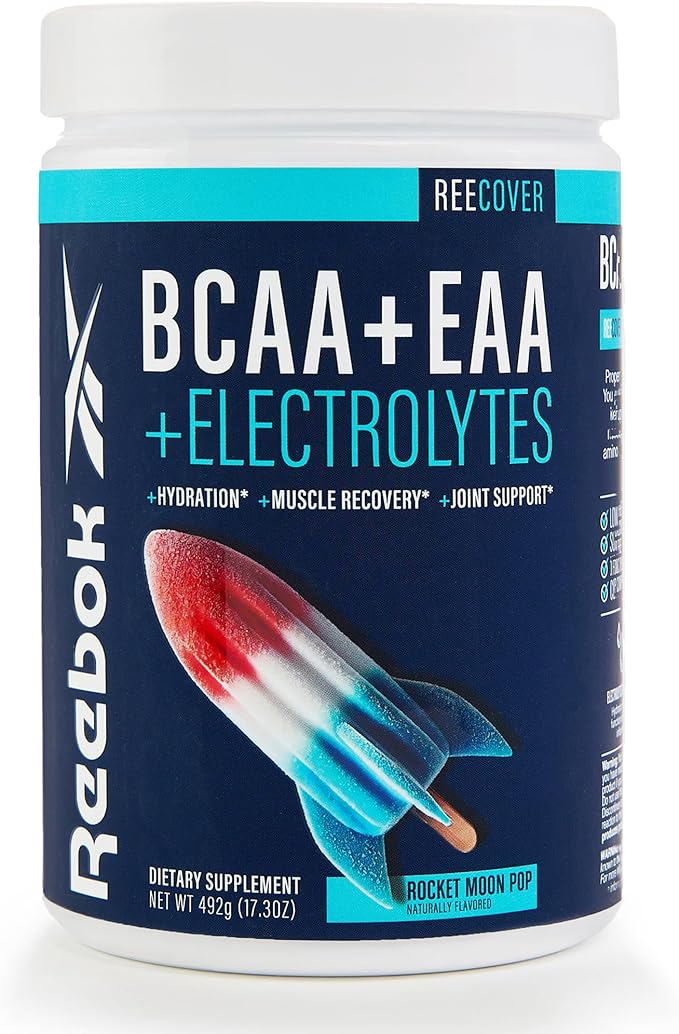 Reebok REEcover Amino Acids + Electrolytes | 8g EAAs, 5g BCAAs, Hydration Matrix | Muscle Recovery, Strength | Post-Workout Support | 30 Servings | Rocket Moon Pop