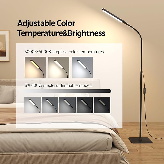 Aisutha LED Floor Lamp, Reading Lamps Adjustable Stepless Colors & Brightness Standing Lamp, Nail Tech Lamp, Lash Light for Eyelash