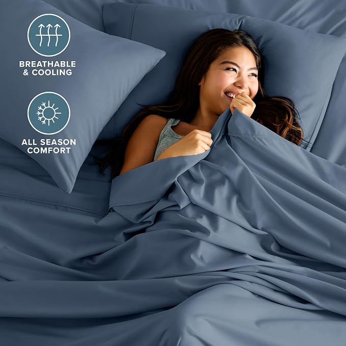 Bare Home Queen Sheet Set - 1800 Ultra-Soft Microfiber Queen Bed Sheets - Double Brushed - Deep Pockets - Easy Fit - 4 Piece Set - Bedding Sheets & Pillowcases (Queen, Bering Sea)