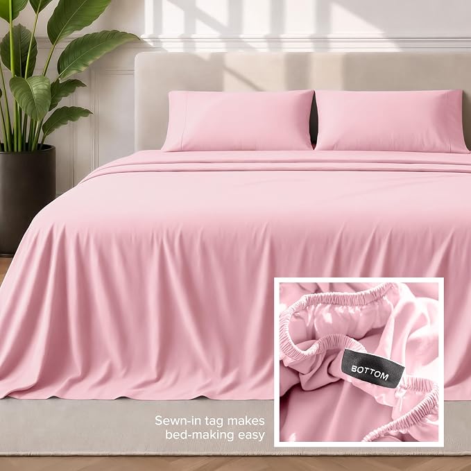 Bare Home Twin XL Sheet Set - 1800 Ultra-Soft Microfiber Twin Extra Long Bed Sheets - Double Brushed - Deep Pockets - Easy Fit - 3 Piece Set - Bedding Sheets & Pillowcases (Twin XL, Light Pink)