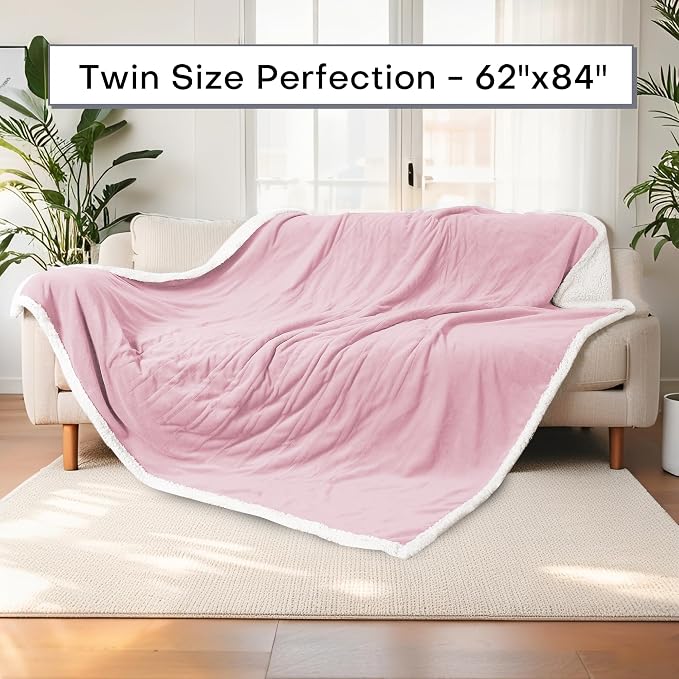 Electric Heated Blanket Twin Size 62"x84" – ETL Certified for Safe Overnight, 4 Heat Settings & 10H Auto Off, Dual-Sided Microplush Sherpa for Home Theater Night, Machine washable – Light Pink