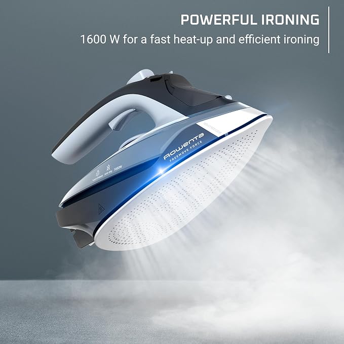 Rowenta Freemove Cordless Iron with Steam, 1600 Watts, Stainless Steel Soleplate, Rapid Heating, Portable Steamer for Clothes, Rechargeable for Wireless Ironing, Handheld Steamer Iron, Blue, DE6730