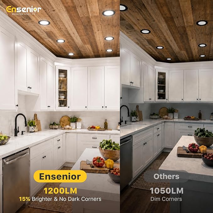 Ensenior 6 Pack 6 Inch LED Recessed Light, Dimmable, 2700K-5000K 5CCT, 1200LM High Brightness, 12W 120V, Damp Rated, Ultra-Thin Canless Wafer Light, Black - ETL & FCC & IC