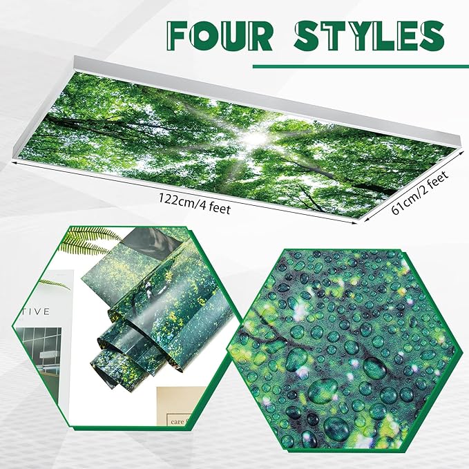 Amylove 4 Pcs Fluorescent Light Covers Classroom Ceiling Panels Light Filters with Backlit Film Material for Office School, 4 x 2 Feet (Green,Forest)