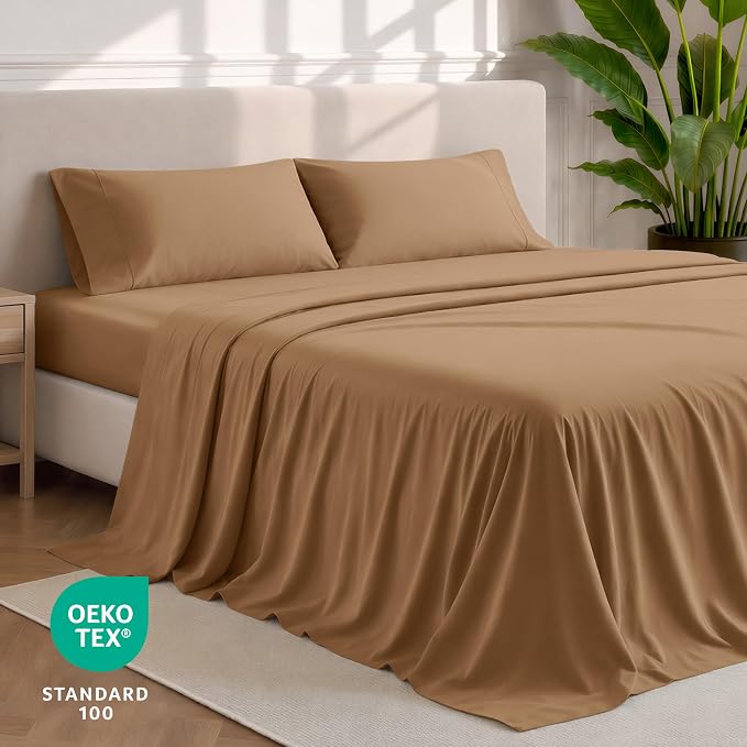 Bare Home Twin Sheet Set - 1800 Ultra-Soft Microfiber Twin Bed Sheets - Double Brushed - Deep Pockets - Easy Fit - 3 Piece Set - Bedding Sheets & Pillowcases (Twin, Caramel)