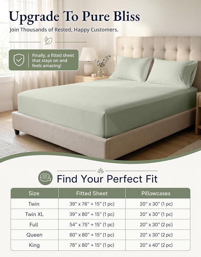 LANE LINEN Twin XL Fitted Sheet, 100% Organic Cotton 2-Piece Set (1 Fitted Sheet, 1 Pillowcase), Percale Weave, Bottom Sheet, Soft, Breathable, Fits Mattress Upto 15" Deep - Mineral (No Flat Sheet)