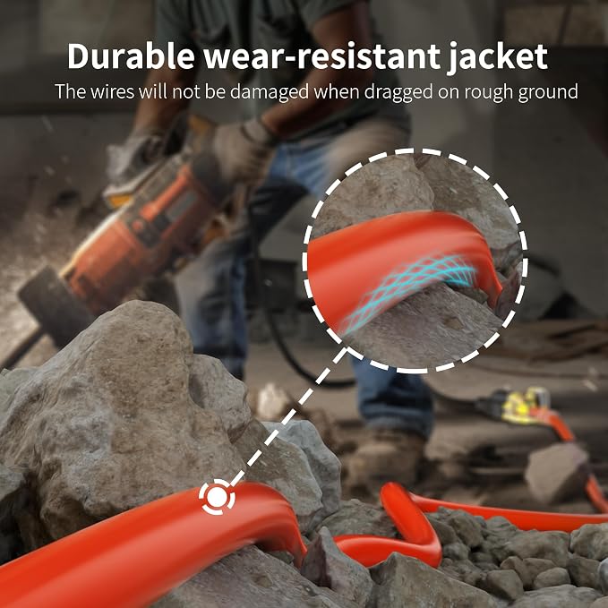 HUANCHAIN 12/3 Gauge Heavy Duty Outdoor Extension Cord 15 ft Waterproof with Lighted end, Flexible Cold-Resistant 3 Prong Electric Cord Outside, 15Amp 1875W 12AWG SJTW, Orange, ETL