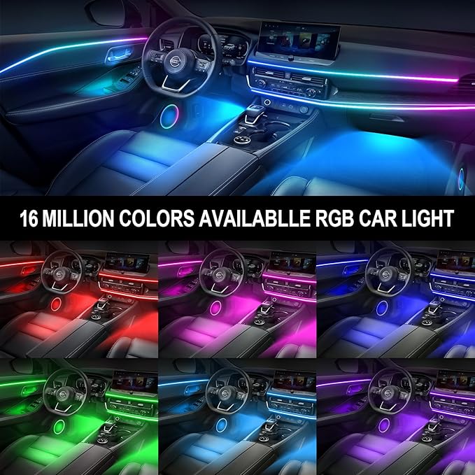 Dreamcolor Acrylic Interior Car Light 10 in 1 Automotive Ambient Light Kits with APP Control 16 Million Color 175 inches Fiber Optic Car LED Strip Light, RGB Music Sync Sound Activated Neon Light Kits