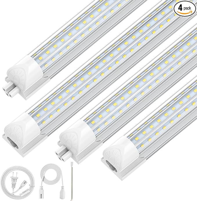 CNSUNWAY Led Shop Lights, 4FT LED Light 50W 7500LM 6500K Daylight White, D Shape Garage Light, Linkable Clear Cover T8 Integrated for Garage Workshop Workbench, ETL Listed(4-Pack)
