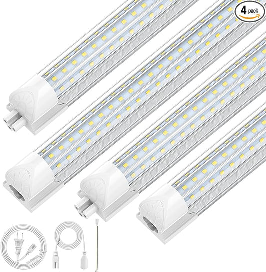 CNSUNWAY Led Shop Lights, 4FT LED Light 50W 7500LM 6500K Daylight White, D Shape Garage Light, Linkable Clear Cover T8 Integrated for Garage Workshop Workbench, ETL Listed(4-Pack)