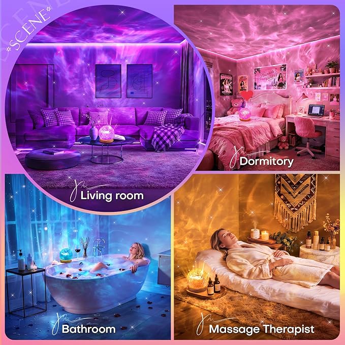 Mubarek Ambient Lighting, 216 Modes Mood Lighting, 3-in-1 Sunset Lamp & Ocean Lamp & Northern Lights Projector with Remote,Led Lights for Bedroom, Room Lights for Bedroom Decor, Girl Gift