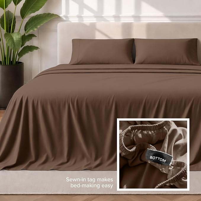 Bare Home Full XL Sheet Set - 1800 Ultra-Soft Microfiber Full Extra Long Bed Sheets - Double Brushed - Deep Pockets - Easy Fit - 4 Piece Set - Bedding Sheets & Pillowcases (Full XL, Cocoa)