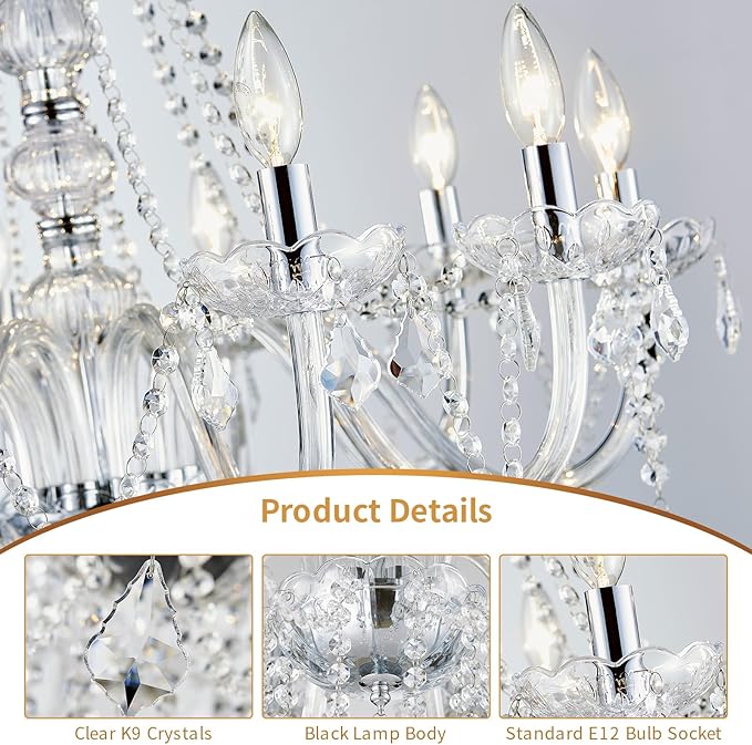 Large Crystal Chandelier, Modern Chrome Crystal Chandeliers for Dining Room Light Fixture, 10-Lights Large Pendant Light Fixtures Luxury Chandelier for Living Room Bedroom Foyer Entryway D26.8''