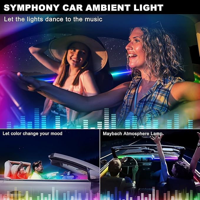Acrylic Interior Car LED Strip Light with APP Remote Control,57in 2 in 1 USB RGB Dreamcolor Neon Flexible Strip Fiber Optic LED Ambient Lighting Kits,RGB Music Lights Sync for Inside car Decorations