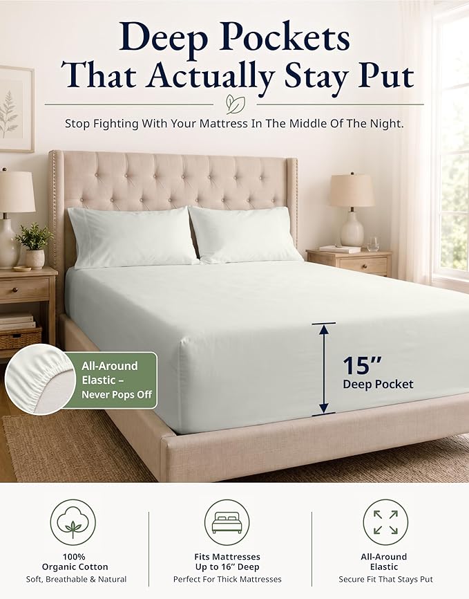 LANE LINEN Twin XL Fitted Sheet & Pillowcase (No Flat Sheet) - 100% Organic Cotton Soft & Breathable Percale Weave Set - Hotel Quality Crispness for Added Comfort - GOTS Certified - Glacier Grey