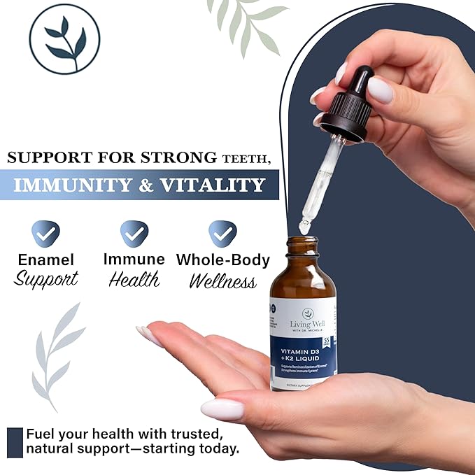 Vitamine D3 liquide 2000 UI avec K2 + K1 – Supplément de soutien immunitaire et osseux – Développé par des dentistes pour des dents et des os solides et une meilleure absorption du calcium – Sans OGM, sans gluten, sans soja – Goût agréable – 60 ml