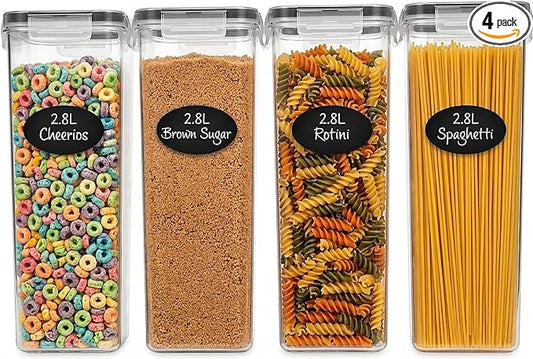 Airtight Food Storage Containers with Lids Set of 4-95 fl. oz Pasta storage Containers, BPA Free Plastic Spaghetti container - Air Tight Canisters for Kitchen Pantry Organization