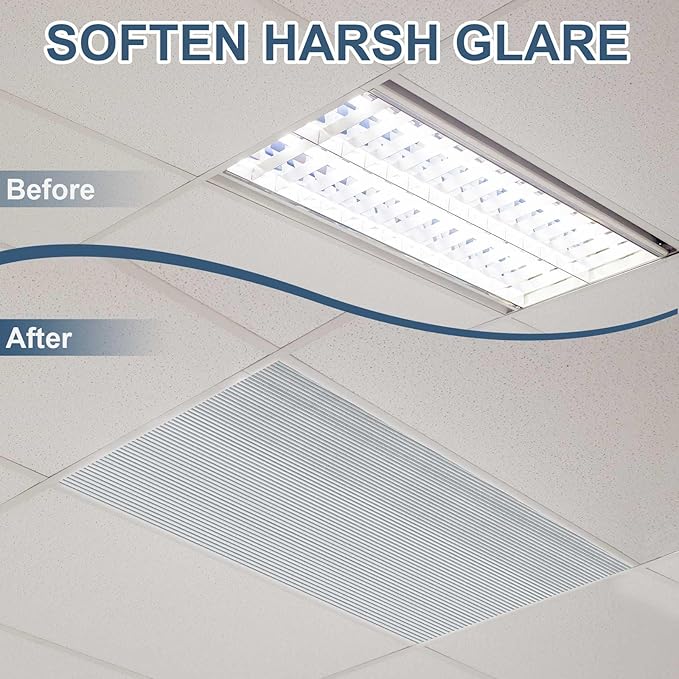 Pushglossy 6 Pack 23.75" x 47.75" x 0.2" Fluorescent Light Covers Classroom Office Diffuser Panels for 2x4ft Drop Ceiling Light Fixture Polycarbonate Replacement Cover for Hospital Home (Clear Black)