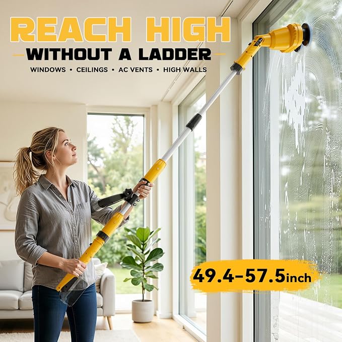 NATBEESY 2 in 1 Electric Spin Scrubber Compatible with DeWalt 20V Battery(Tool Only), Dual-Head Power Scrubber, 680/1200 RPM, 45° Adjustable Head, Extendable Handle for Tile, Tub, Floor & Bathroom