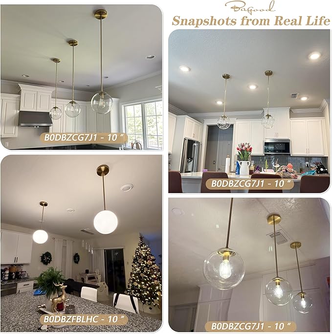 Bagood 6" Globe Pendant Light Gold Mid Century Pendant Light Globe Pendant Lights Kitchen Island Brushed Brass Finished with Milk Glass Lampshade Adjustable Ceiling Light Fixtures for Kitchen