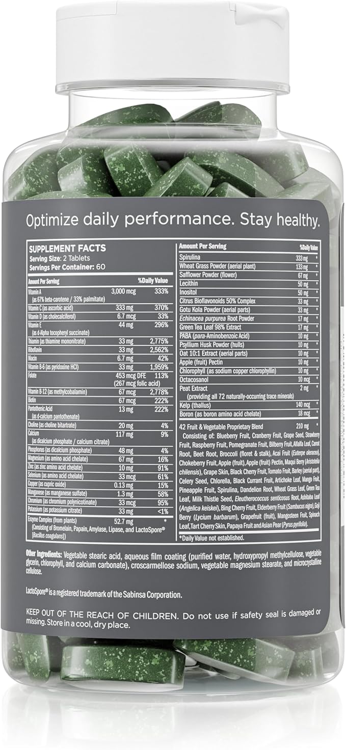 Complément multivitaminé Pure for Men | Énergie, soutien de l'humeur, os solides, antioxydants, minéraux | Vitamines A, B, C, D, magnésium, calcium | Mélange exclusif de 42 fruits et légumes | 120 comprimés végétaliens