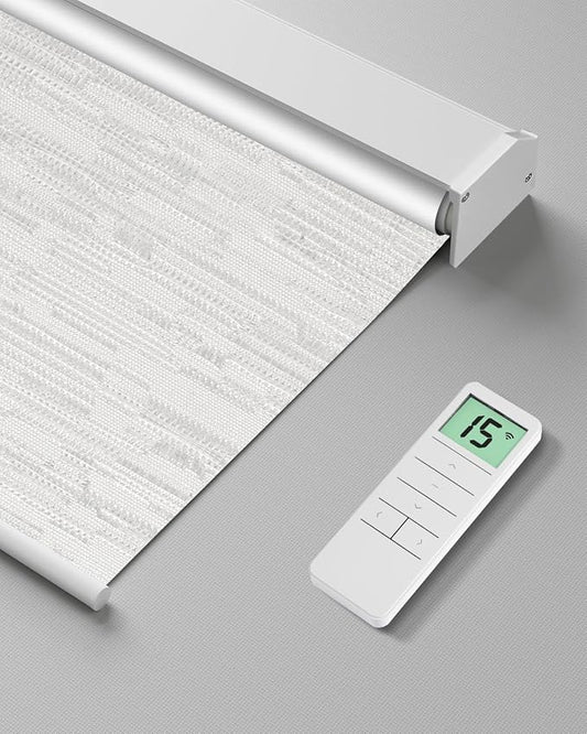 Tokblind Motorized Roller Shade with Remote Control, Blackout Electric Shade for Windows Compatible with Alexa Google via Hub, Rechargeable Smart Window Blind for Home Office (Texture White)