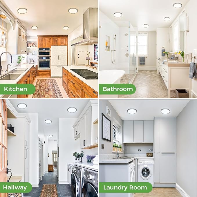 zemty 6Pack LED Ceiling Light Fixture 6.5 Inch, 12W 1200lm Ceiling Mount Light Fixtures, Adjustable 3000K 4000K 6500K, Round Flat Ceiling Lamp for Bathroom Closet Hallway Laundry (Black)