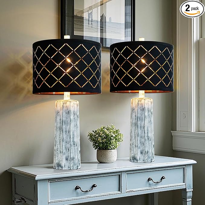 24'' Table Lamps Set of 2 for Bedroom Living Room, Traditional Resin Farmhouse Vintage Nightstand Bedside Lamps, 2 Bulbs Included (Wash Blue)