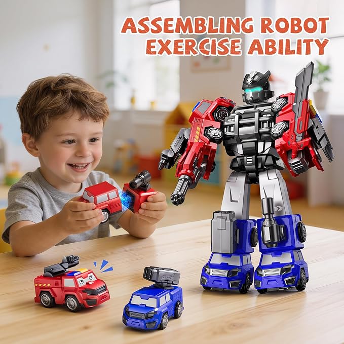 Gifts for 3 4 5 Year Old Boys, Toys for 3 4 5 Year Old Boys, 5-in-1 Transform Robot Toys for Boys 4-6, Easy DIY Assembly, 3 4 5 Year Old boy Birthday Gifts, Ideals Toys for Boys, Kids Toys