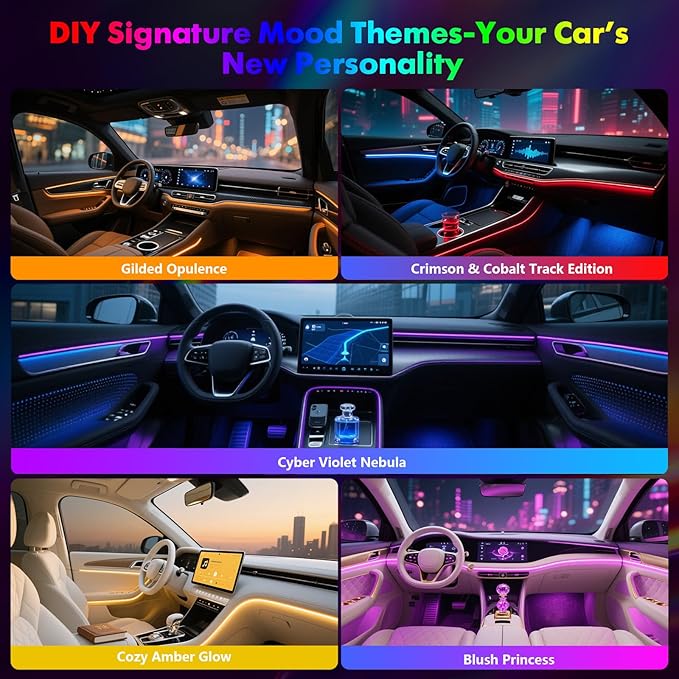Dreamcolor Acrylic Car Interior Lights 18 in 1 RGB Car Ambient Lighting Kit APP Control Zoned Control System 252 Color Modes DIY 16 Million Colors Music Sound Active Neon Light Kits New Version