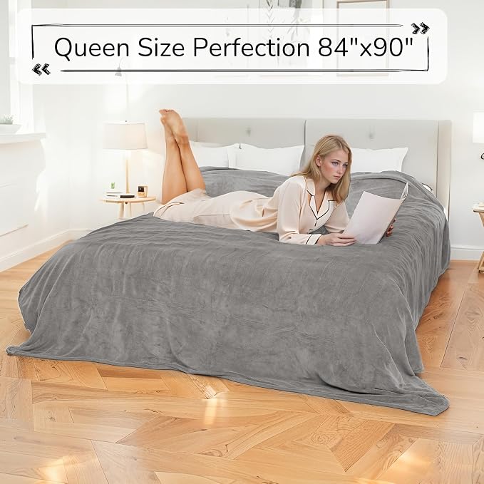 Electric Heated Blanket 84"x90" Queen Size, Dual-Sided Microplush Sherpa for Bedroom Couch Use, 4 Heat Settings & 10 Hours Auto Off Energy Saving, Dual Controller, Machine Washable - Light Gray