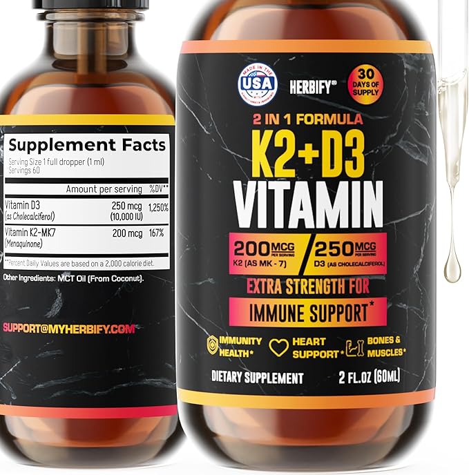 Vitamin D3 K2 Drops – Liquid Vitamins for Women, Men & Teen - Bone Strength Supplements - D3 K2 Mt Vitamins for Immune Support & Heart Health - Vitamin D3 10000 Iu Liquid K2 Drops – 2 oz