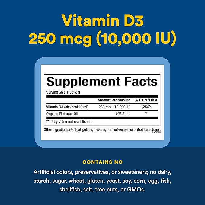 Natural Factors Vitamin D3 - Daily Supplement for Bone & Support - Vitamin D Supplement Aids Healthy Immune System Function - Supports Strong Joints & Knees - 120 Softgels (120 Servings)