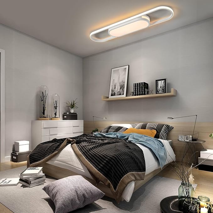 Qcyuui Modern LED Ceiling Light,Dimmable Linear Ceiling Lamp,31.5in Kitchen Lighting Fixtures Ceiling for Bedroom Hallway Dining Room (45W/3000-6500K/White)