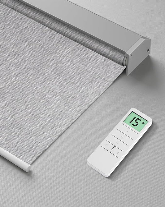 Tokblind Motorized Roller Shade with Remote Control, Blackout Electric Shade for Windows Compatible with Alexa Google via Hub, Rechargeable Smart Window Blind for Home Office (Fabric Light Grey)
