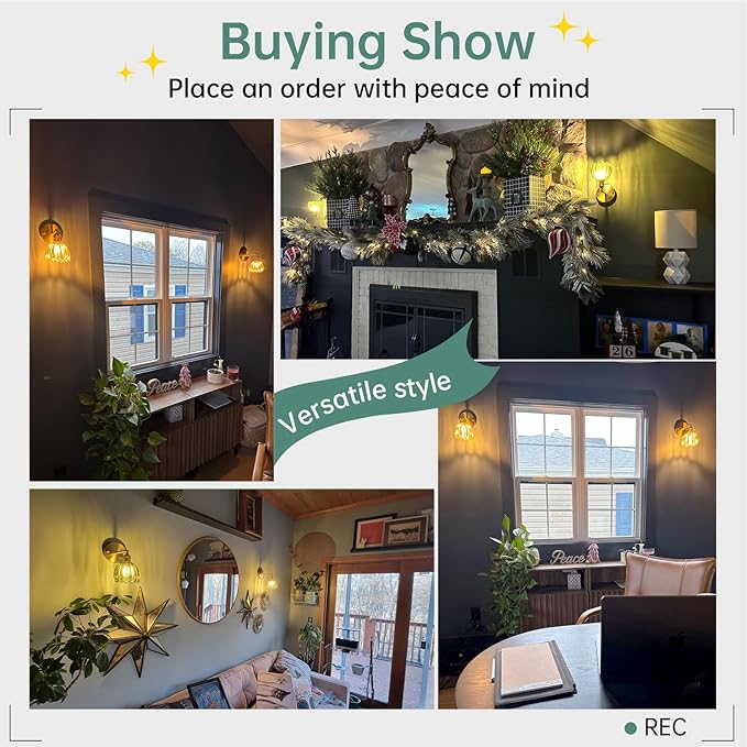 Shenmoyl Vintage Wall Sconces Set of 2 with Amber Tulip Glass Lampshade 180 Degree Adjustable Brass Sconces Hradwired Modern Wall Lighting Fixture with Switch for Bedside Bedroom Doorway