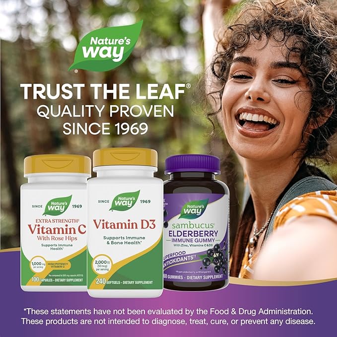 Nature's Way Vitamine D3 Extra Forte(1), Soutient la Santé des Os et la Fonction Immunitaire*, 2000 UI (50 mcg par Portion), 240 Gélules (L'emballage peut varier)