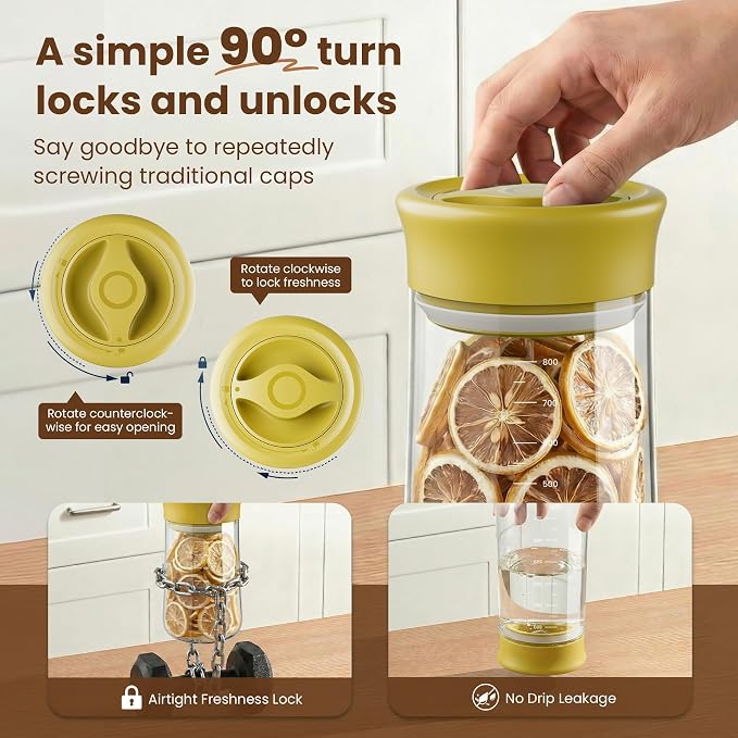 OURCABECUE 2026 Upgrade 90° Rotating Switch Lid Mason Jars (2 pack), 27 oz Wide Mouth Glass Storage Jars, Food Grade Overnight Oats Jars for Food Storage, Pickling, Meal Prep