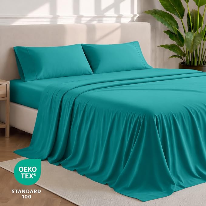 Bare Home Queen Sheet Set - 1800 Ultra-Soft Microfiber Queen Bed Sheets - Double Brushed - Deep Pockets - Easy Fit - 4 Piece Set - Bedding Sheets & Pillowcases (Queen, Emerald)