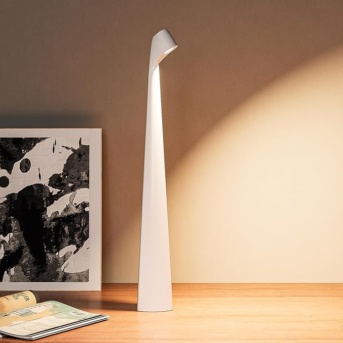 HAPYGI Portable Cordless LED Desk Lamp, Rechargeable Wireless Table Lamp, 3-Level Brightness, Patio & Bedside Night Light, Dining Room Ambient Reading Light (White)