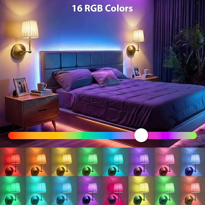 Battery Operated Wall Sconces Set of 2, Gold Rechargeable Wall Lights with 10000mAh RGB Dimmable Magnetic Bulbs and Remote,16 Colors Cordless Wall Lamps for Bedroom Living Room Hallway Decor