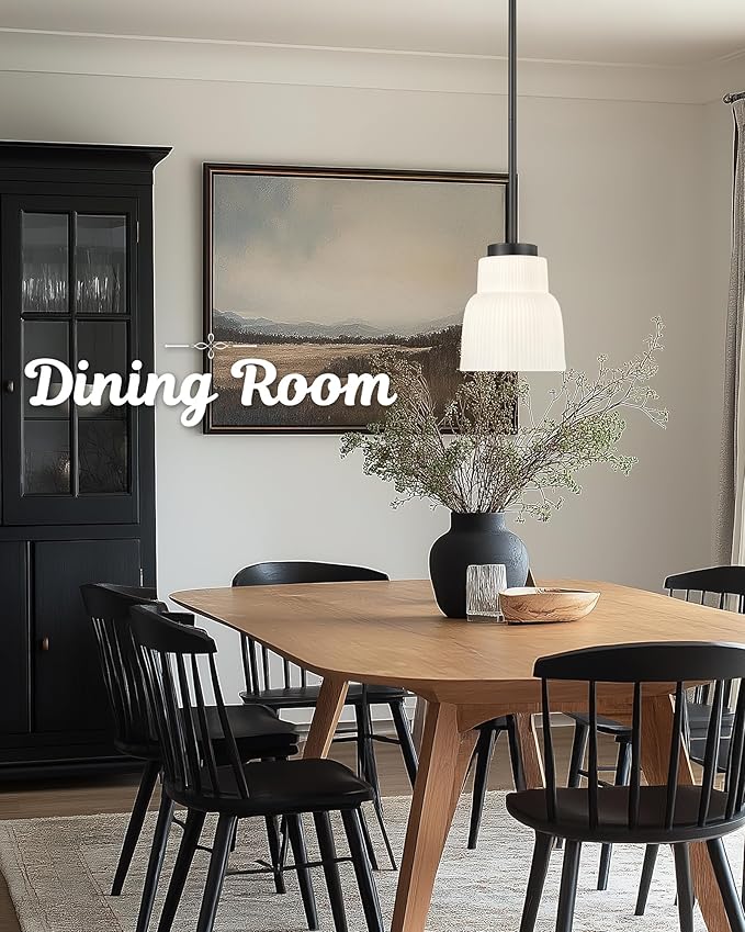 FEMILA 3 Pack Pendant Light for Kitchen Island, 6.7" Milk Glass Pendant Light Vintage Light Fixtures for Bedroom Hotel Dining Room, 4FYD87MIL-3PK BK