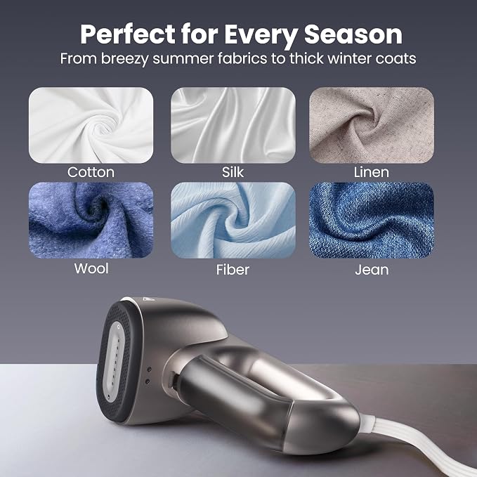 Neakasa Magic 1 Vacuum Steamer, Handheld Travel Garment Steamer for Clothes, 2300Pa Suction for Fabric Grip, Featuring Exclusive AirIron Technology for 110-120V Use (Silver)