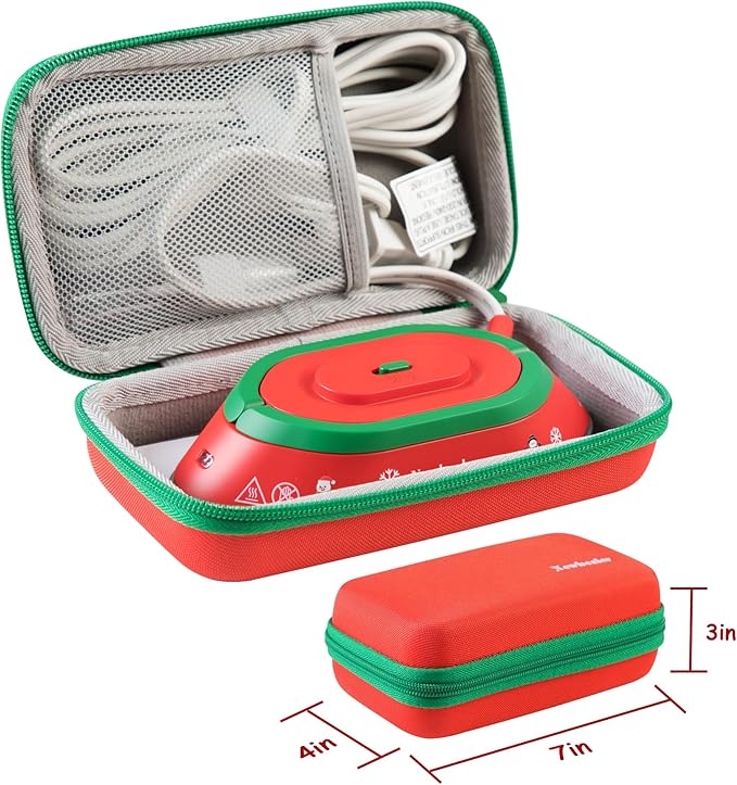 Newbealer Travel Iron Set, 100-240V Mini Dry Iron for Clothes (No Steam) | Max 300W, Heats in 60s, 302℉ Ceramic Soleplate, Handy Heat Press, 0.8lbs Lightweight for Quick Touch-ups, Classic Red w/ Case