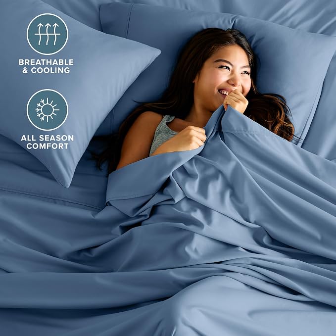 Bare Home Split King Sheet Set - 1800 Ultra-Soft Microfiber Bed Sheets - Double Brushed - Deep Pockets - Easy Fit - 5 Piece Set - Bedding Sheets & Pillowcases (Split King, Coronet Blue)