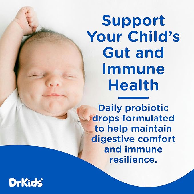 Dr. Kids Probiotic Vitamin D Drops – Supports Infant & Child Gut Health, Helps Reduce Gas, Colic & Fussiness, Baby Probiotic Drops with Vitamin D3, Pediatrician Recommended, Unflavored, 0.5 fl oz