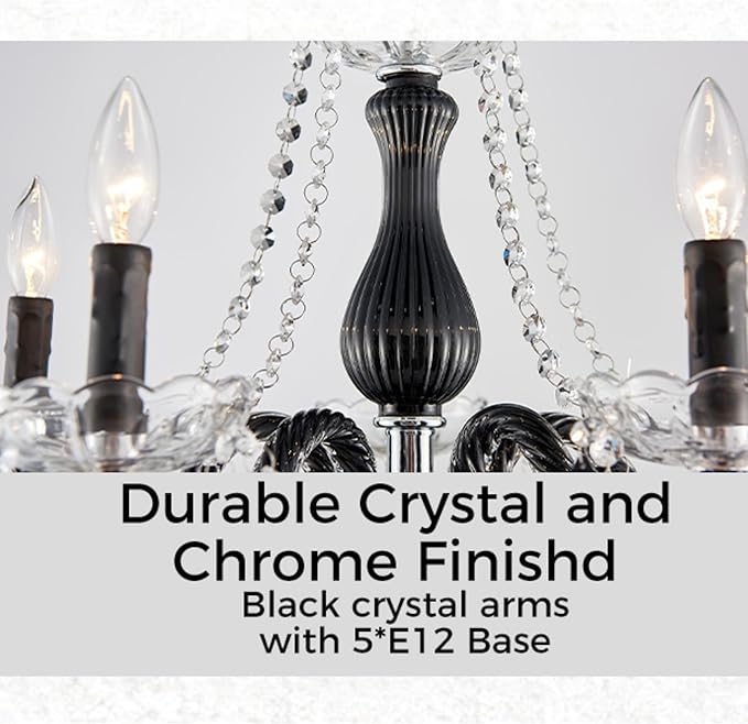 Saint Mossi Black and Clear Crystal Chandelier, Modern Pendant Ceiling Lighting Fixture for Dining Room,Bedroom,Living Room, D19 x H19 with Max 59", 5 E12 Socket, Adjustable Chain