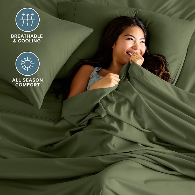 Bare Home California King Sheet Set - 1800 Ultra-Soft Microfiber Cal King Bed Sheets - Double Brushed - Deep Pockets - Easy Fit - 4 Piece Set - Bed Sheets (California King, Cypress)